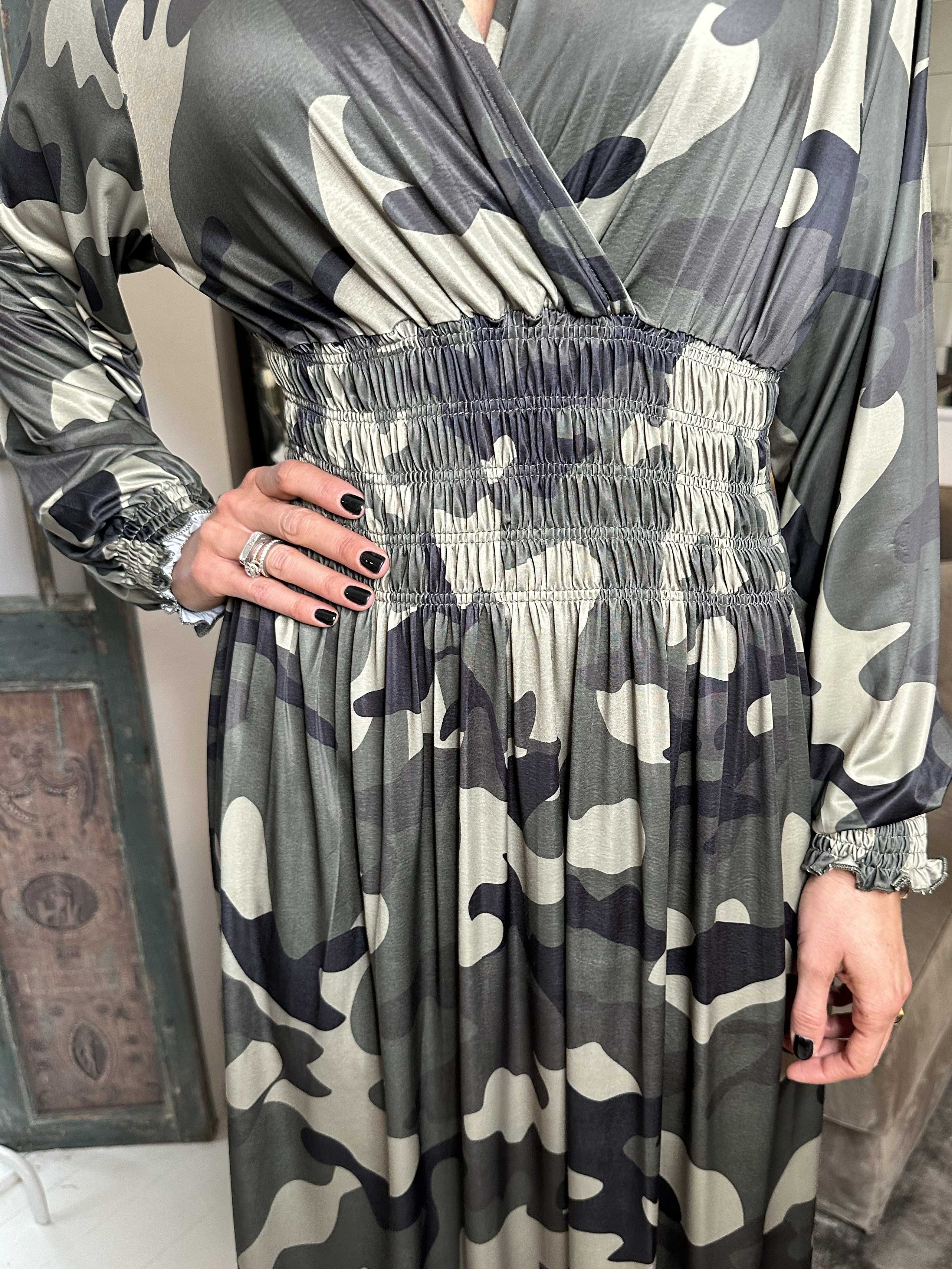 Pams Camo L/S - Kjol med resår i kamouflagemönster